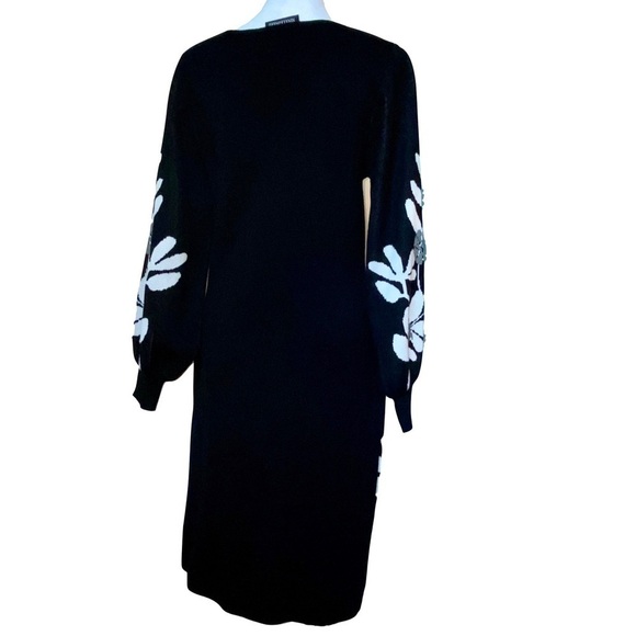 NINA LEONARD Floral Sweater Dress Black/White Long Sleeve Size Medium - Picture 3 of 9